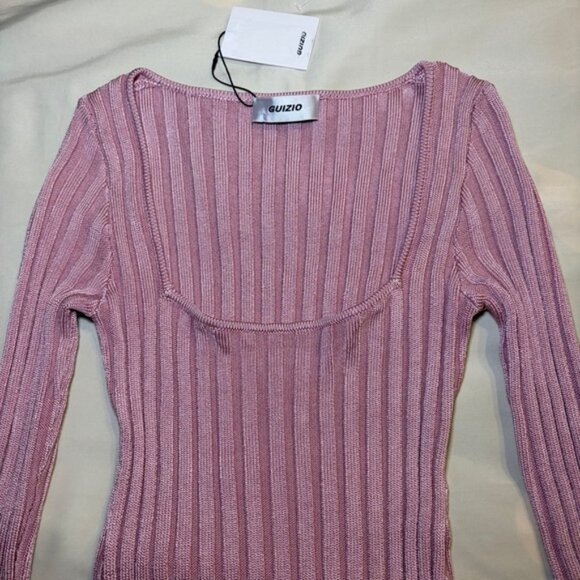 NEW! Guizio- Slinky Rib Mini Dress Cotton Candy Pink Size Large Square Neck - Picture 3 of 8